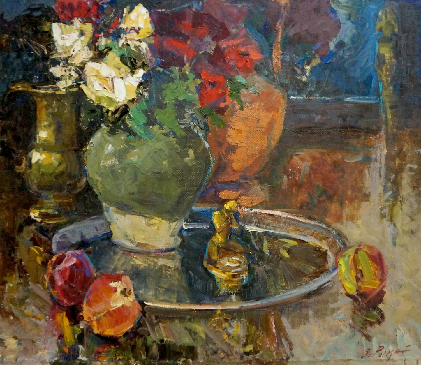 Oil painting Red and white roses Ryman Evgeny Nikolaevich