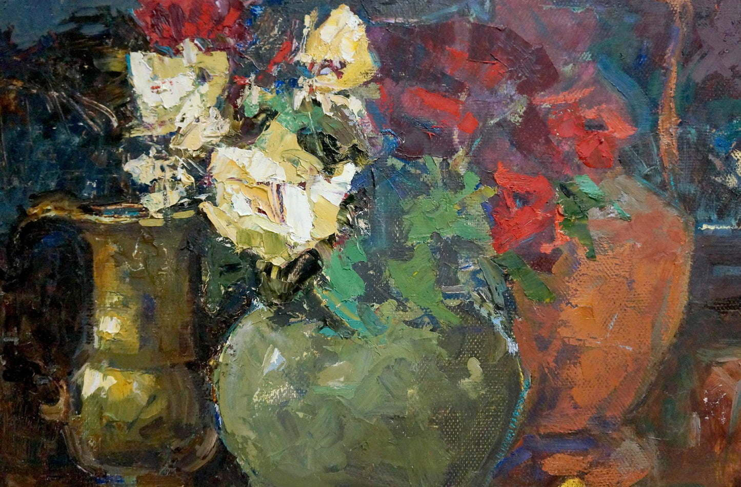 Oil painting Red and white roses Ryman Evgeny Nikolaevich