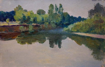 Oil painting Evening over the river Dmitry Lednev