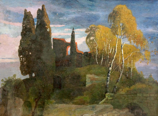 Oil painting Landscape with a palace