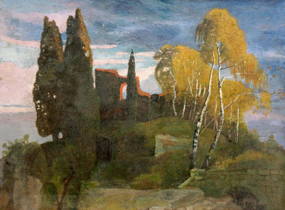 Oil painting Landscape with a palace