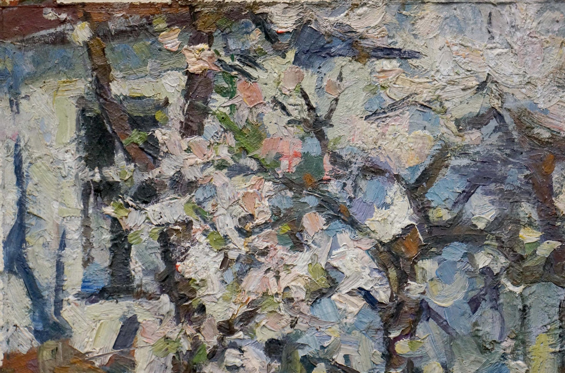 In Sergey Alexandrovich Dupliy's oil painting, we glimpse a landscape through the yard