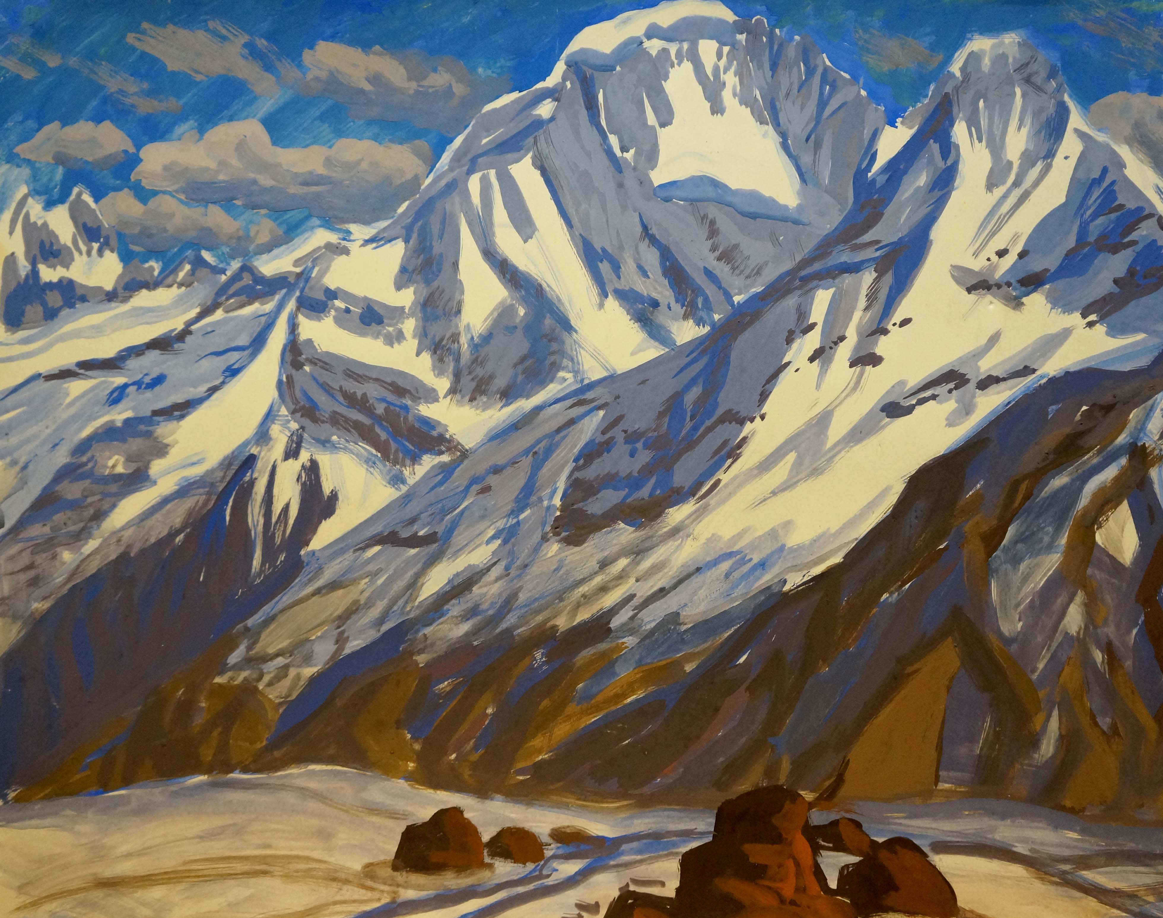 Tempera painting Mountain landscape