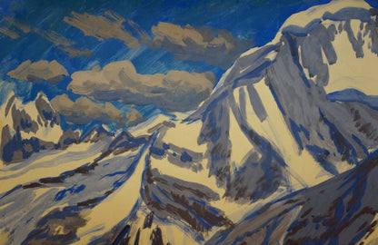 Tempera painting Mountain landscape