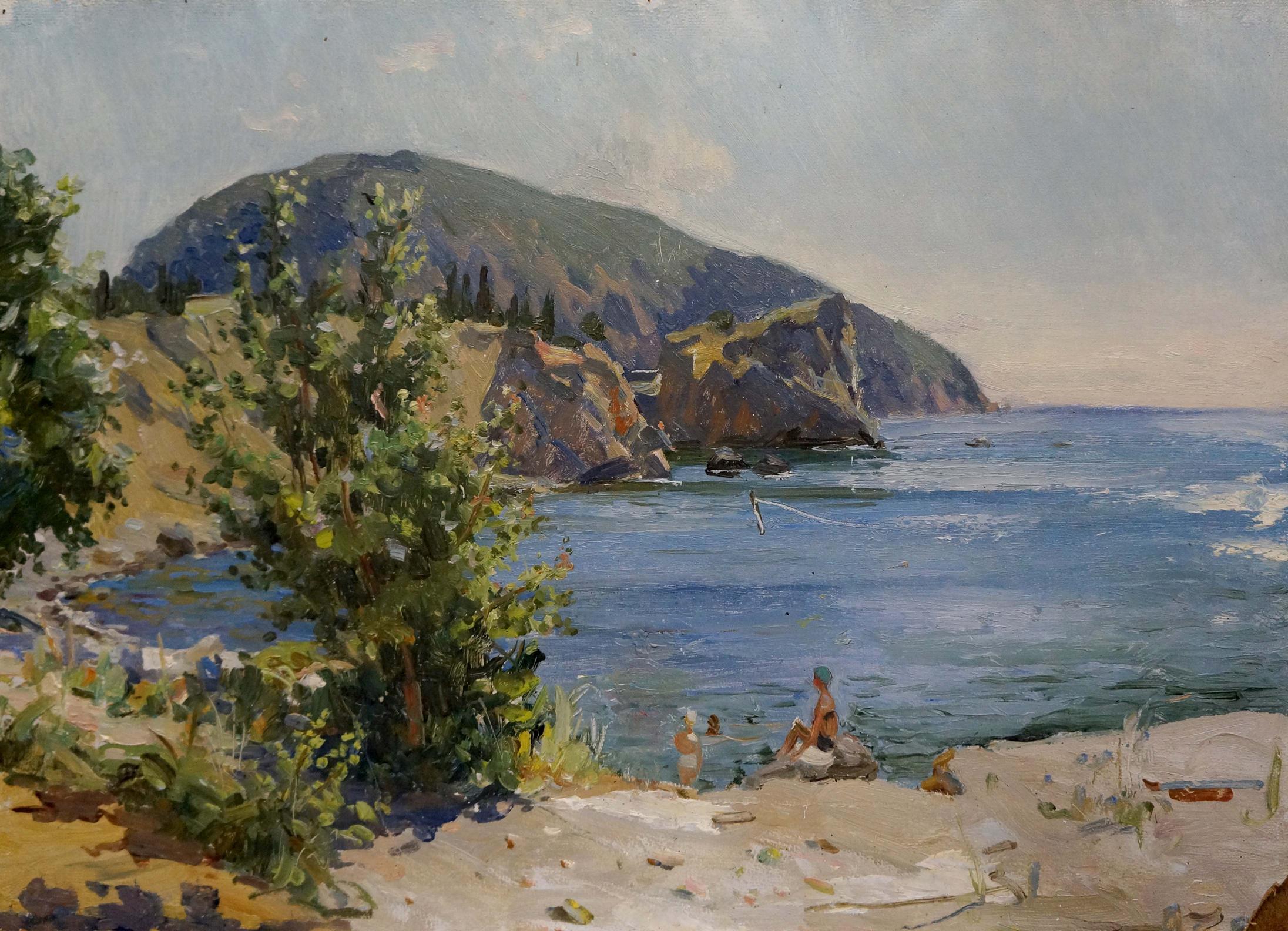 Oil painting Girls near the shore Zatsepina Zinaida Ilyinichna