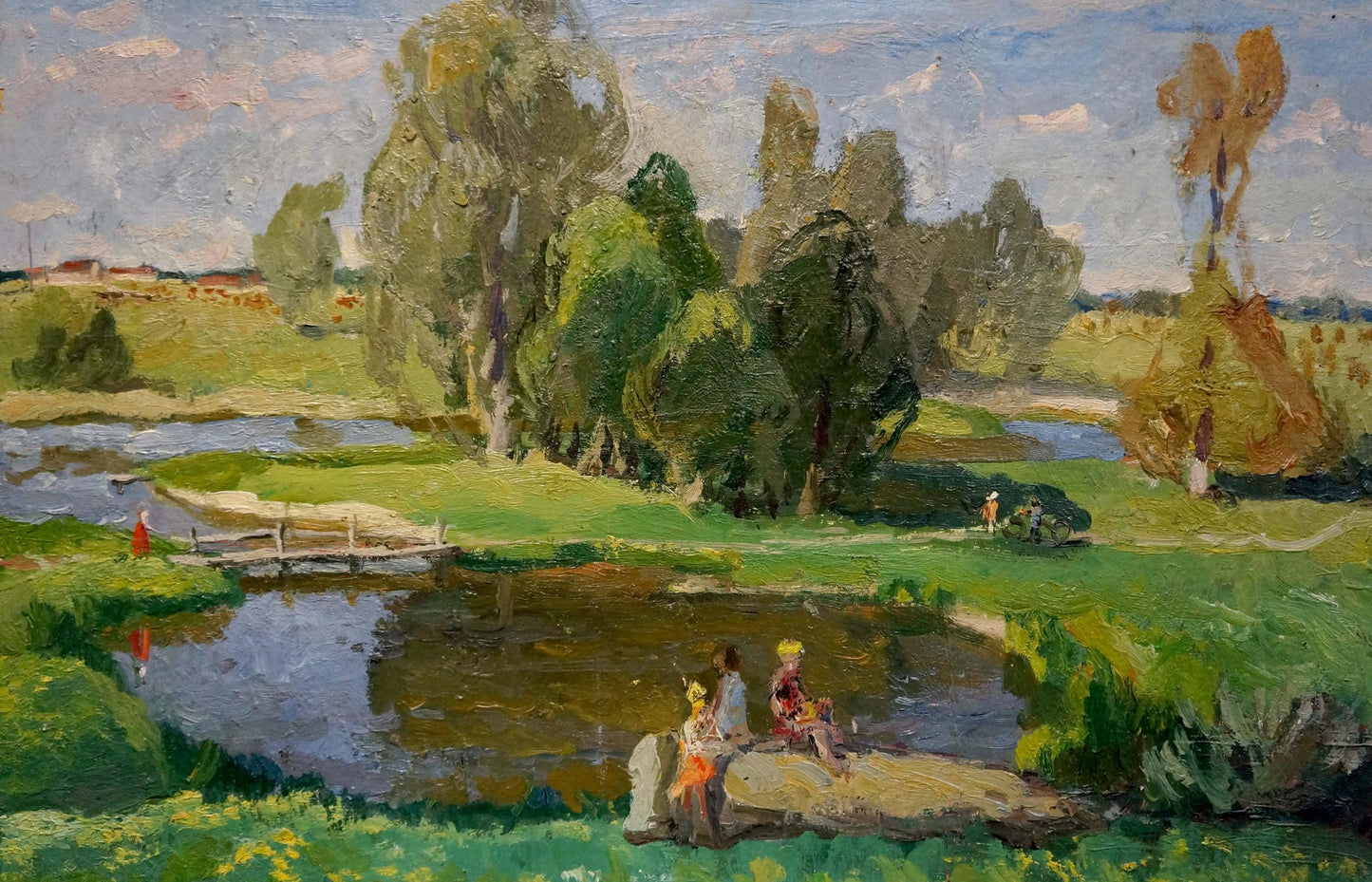 Oil painting Children at the pond
