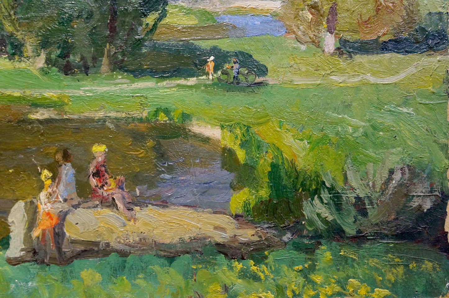 Oil painting Children at the pond