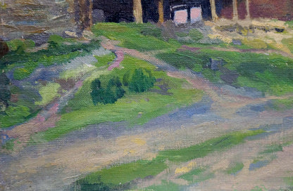 Oil painting Green streets in the village Unknown artist