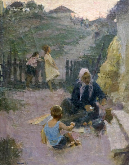 Oil painting In the courtyard Semenov Alexander Ivanovich