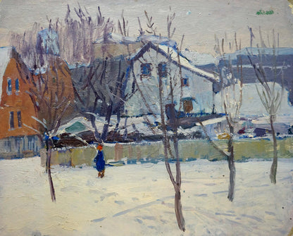 Oil painting Empty winter street Moses Gantman