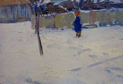 Oil painting Empty winter street Moses Gantman