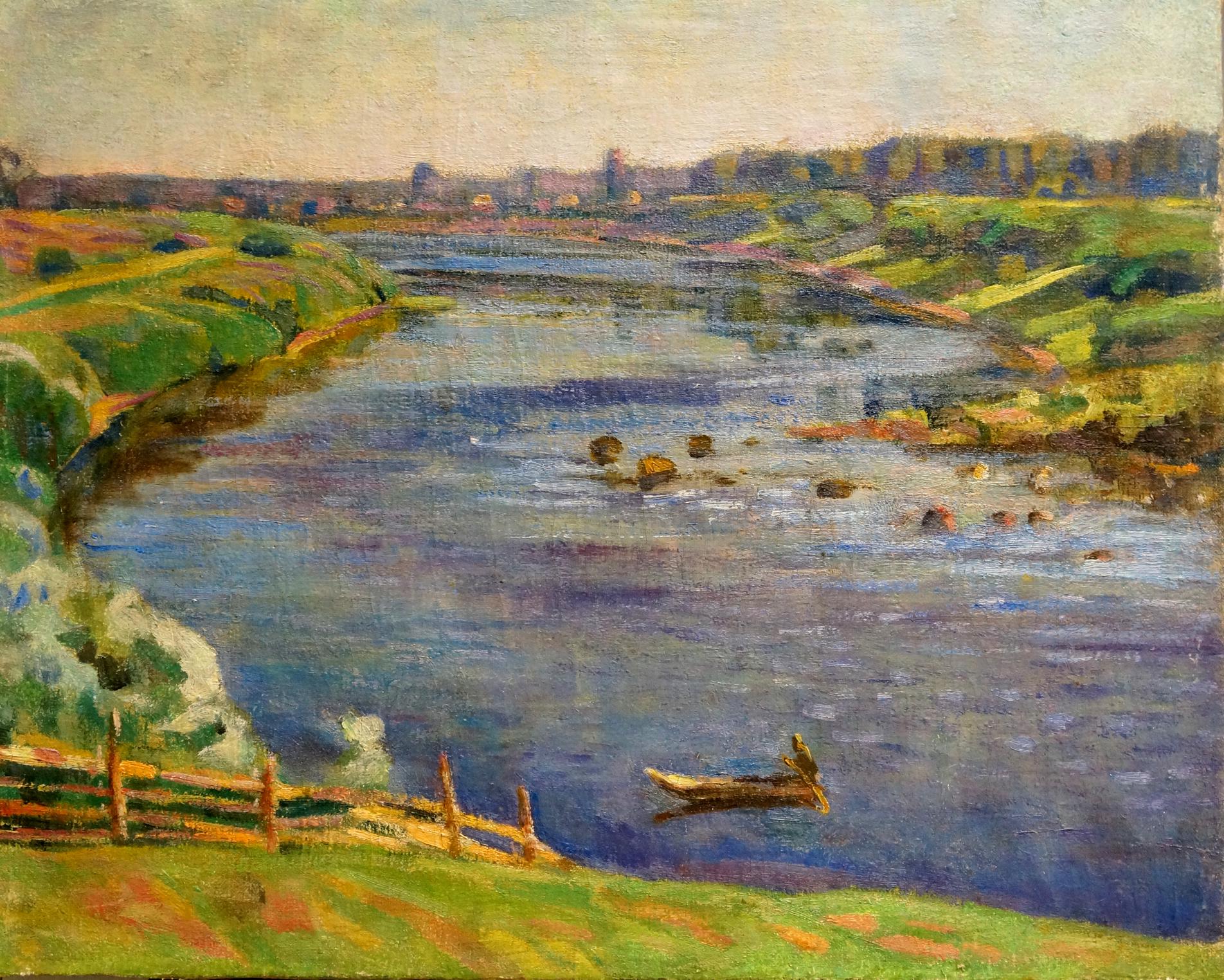 Oil painting River landscape Nevkrytyy D. N.