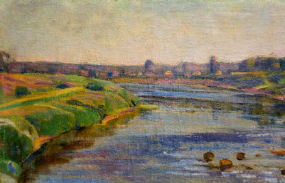 Oil painting River landscape Nevkrytyy D. N.