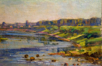 Oil painting River landscape Nevkrytyy D. N.