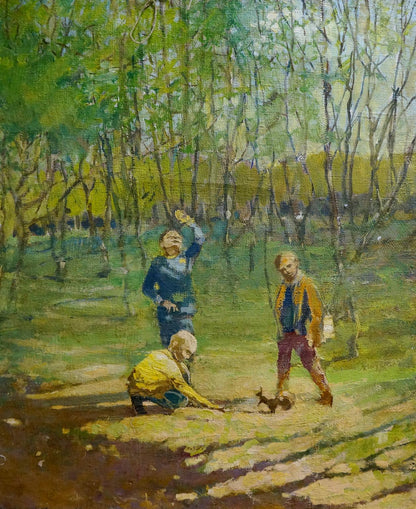 Oil painting Kids in the forest