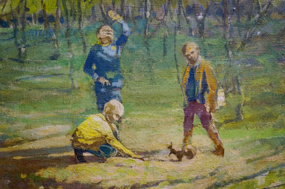 Oil painting Kids in the forest