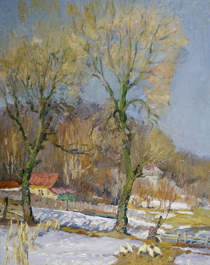 Oil painting Houses near the forest Mynka Alexander Fedorovich