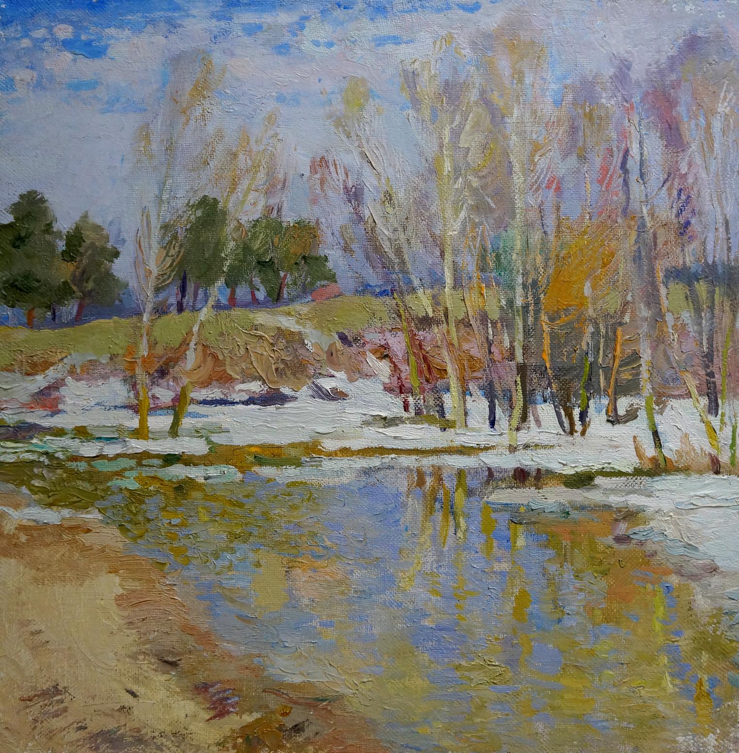 Oil painting River thawing season Alexander Mynka