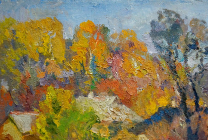 An Autumn Landscape portrayed in an oil painting by an unknown artist