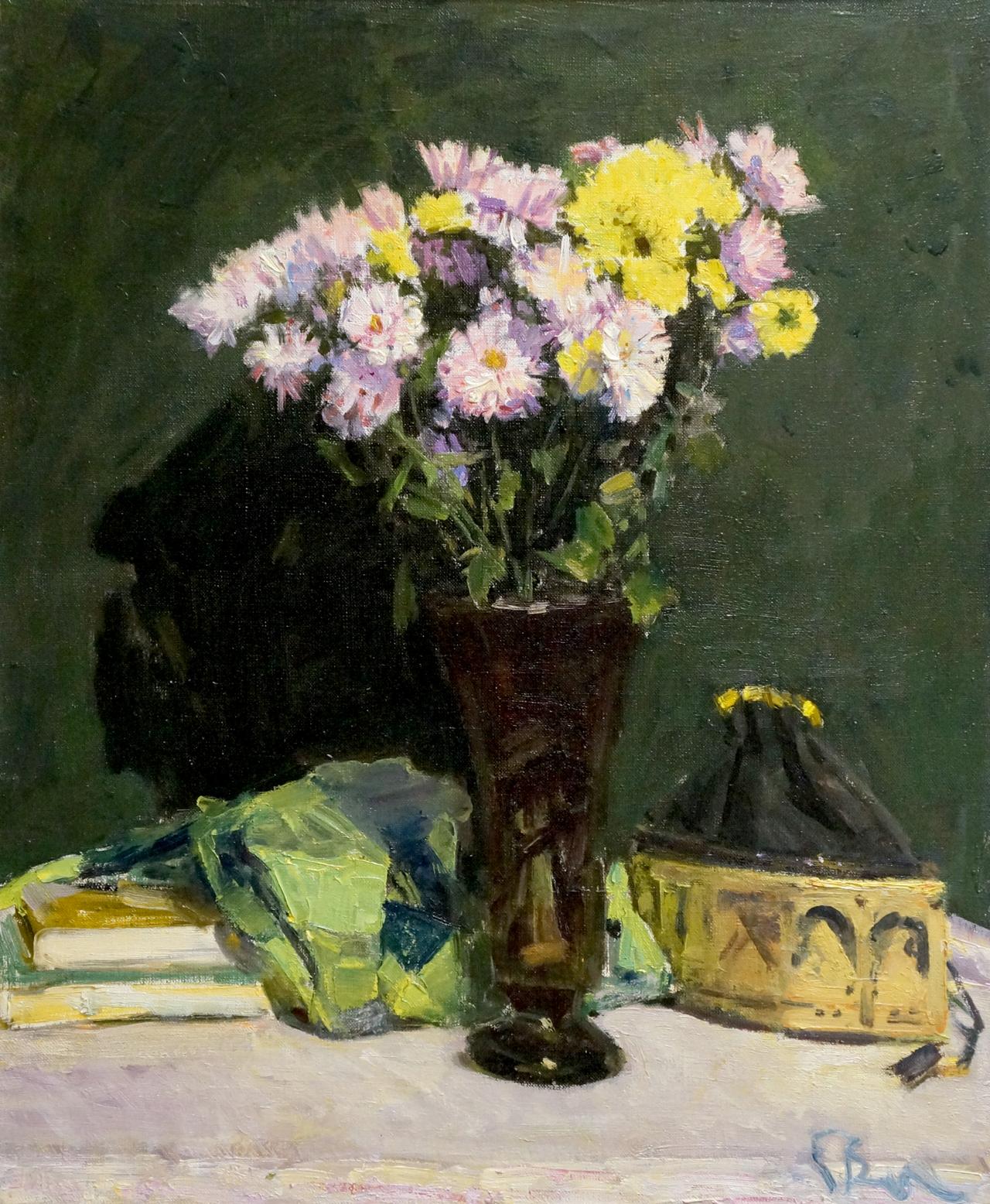 Oil painting Chrysanthemums Evgeny Vechtomov