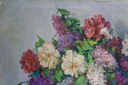 Oil painting Bouquet of flowers Unknown artist