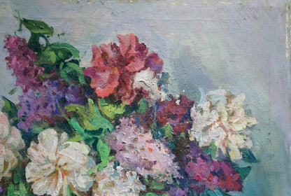 Oil painting Bouquet of flowers Unknown artist