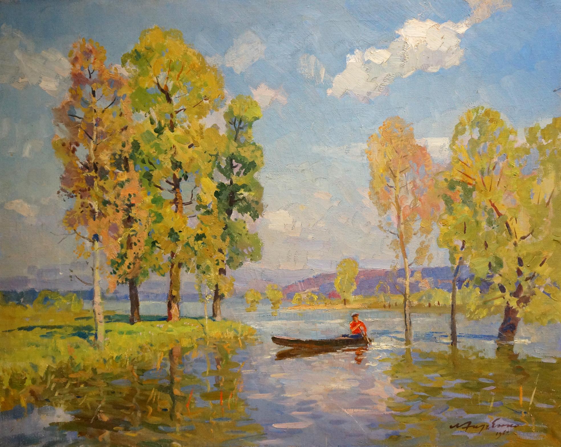 Oil painting River landscape Khodchenko Lev Pavlovich