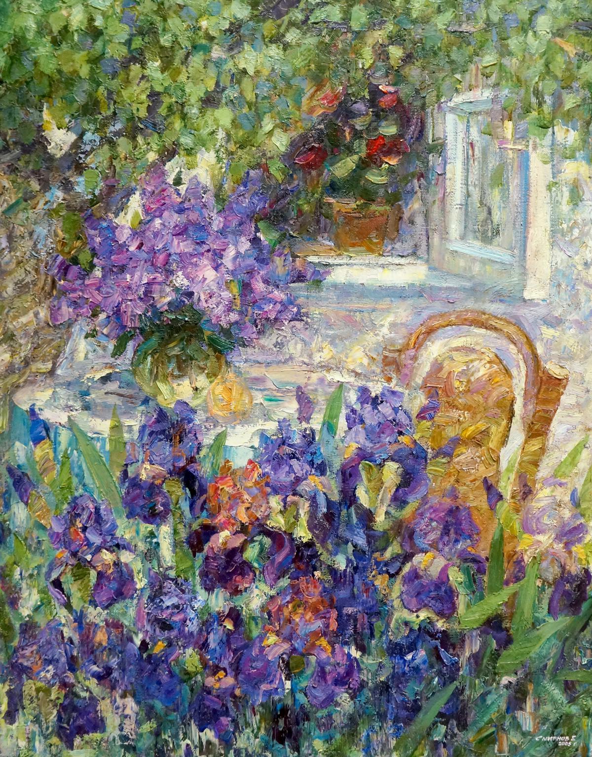 Oil painting Flowering yard Smirnov Evgeny Vladimirovich