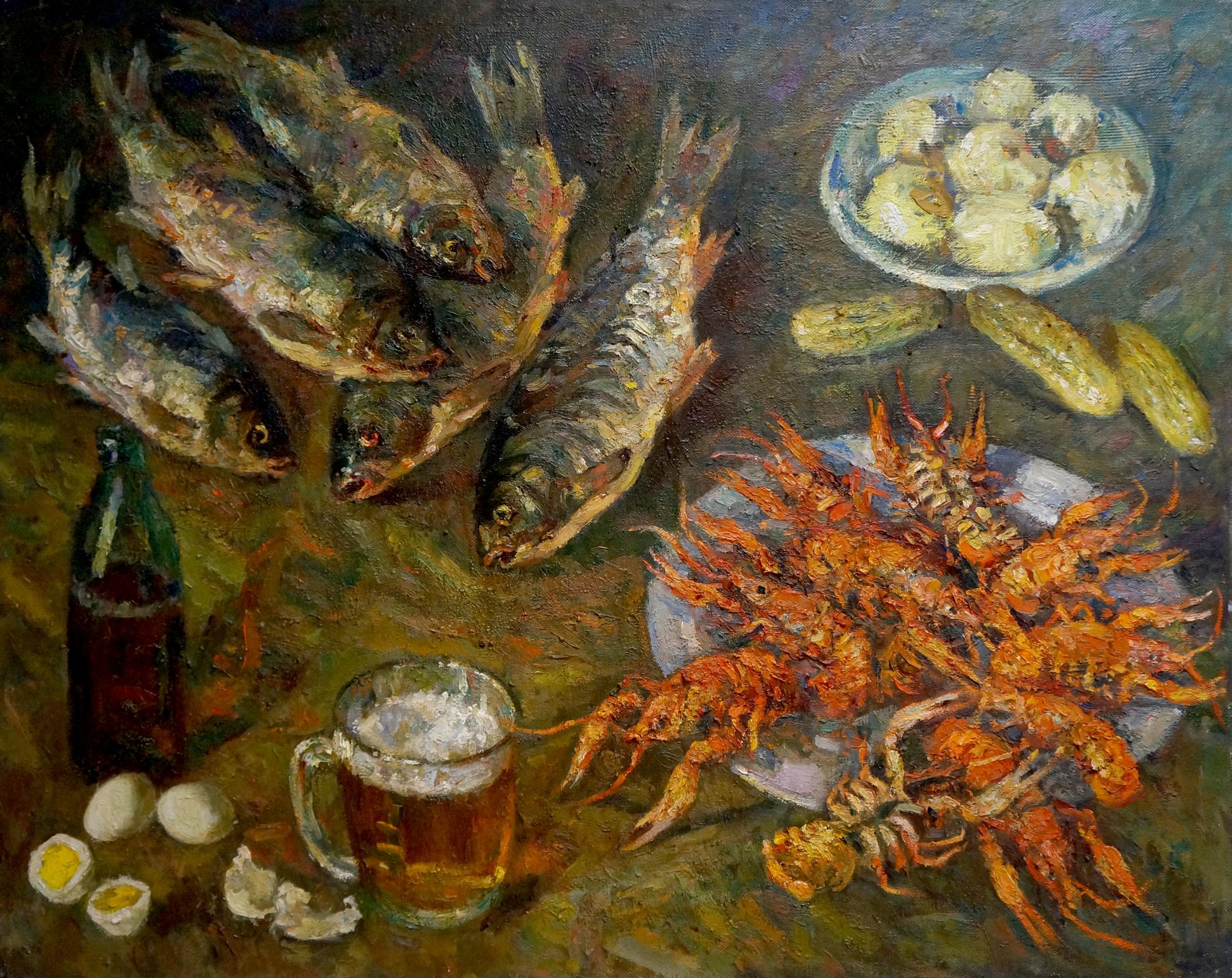 Oil painting Still life with fish Pinkhosovich Boris Anisimovich