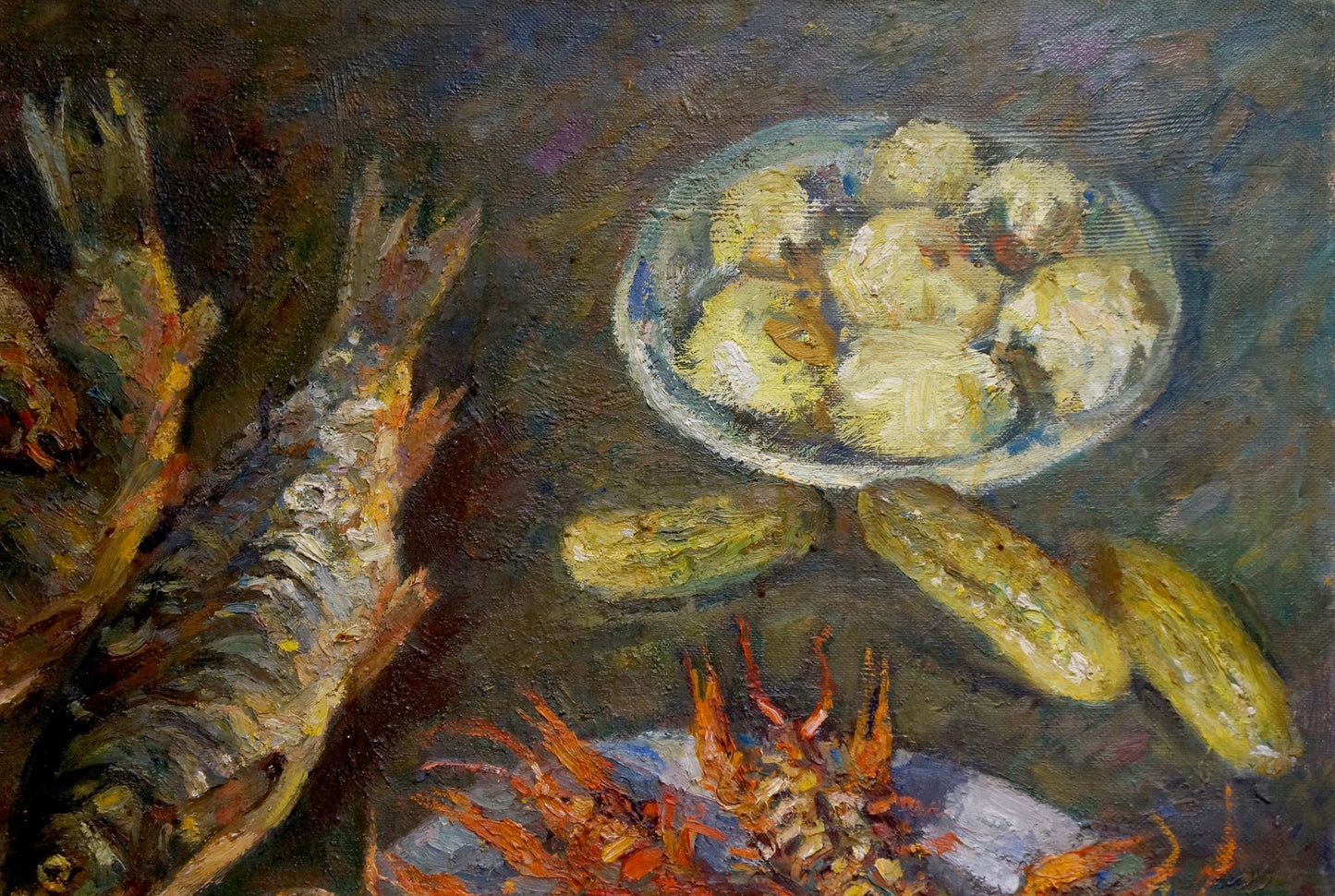 Oil painting Still life with fish Pinkhosovich Boris Anisimovich