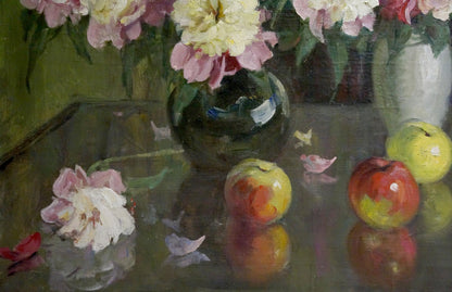 Oil painting Morning flowers with apples Unknown artist