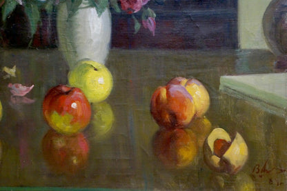 Oil painting Morning flowers with apples Unknown artist