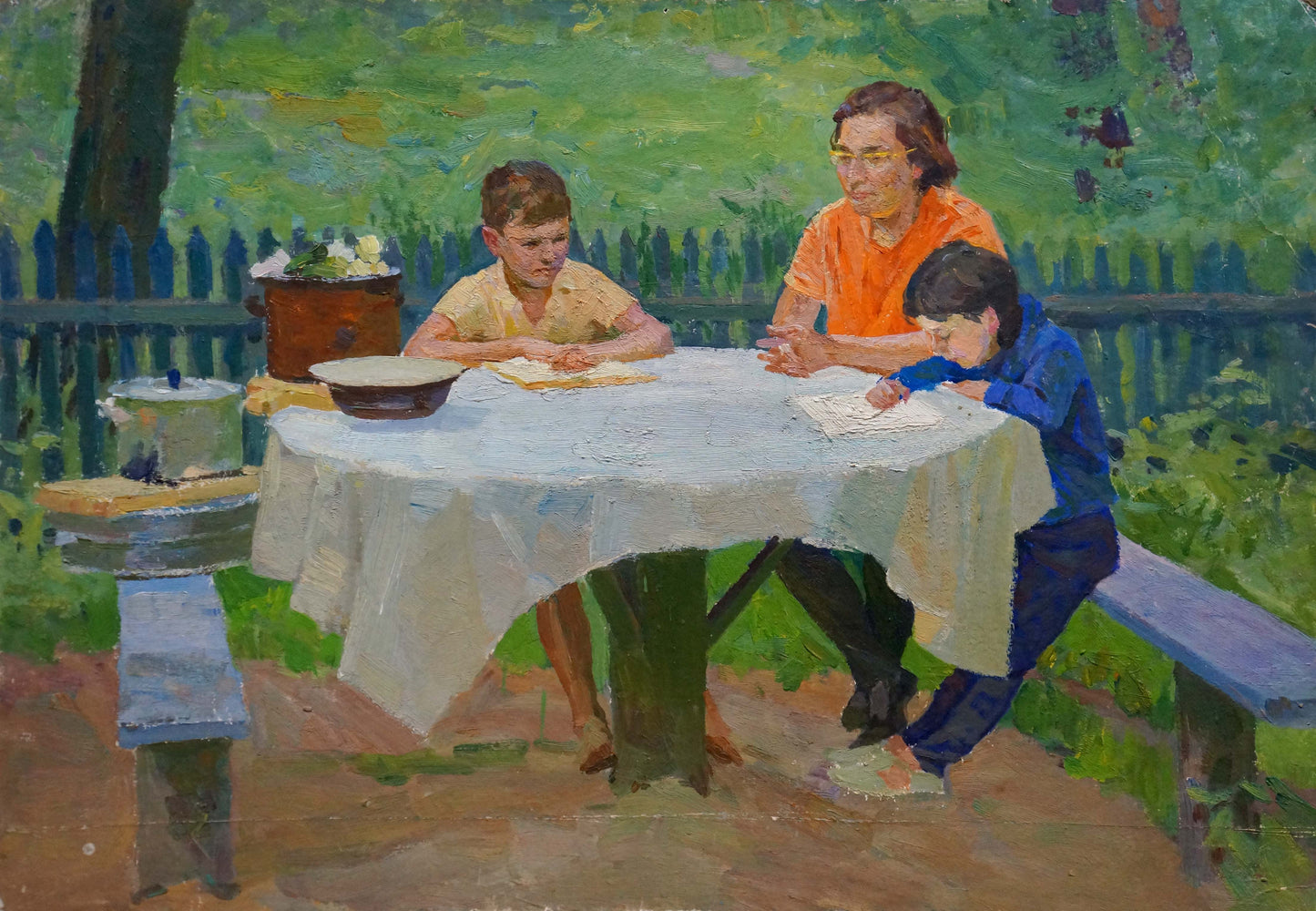 Oil painting Family at the table