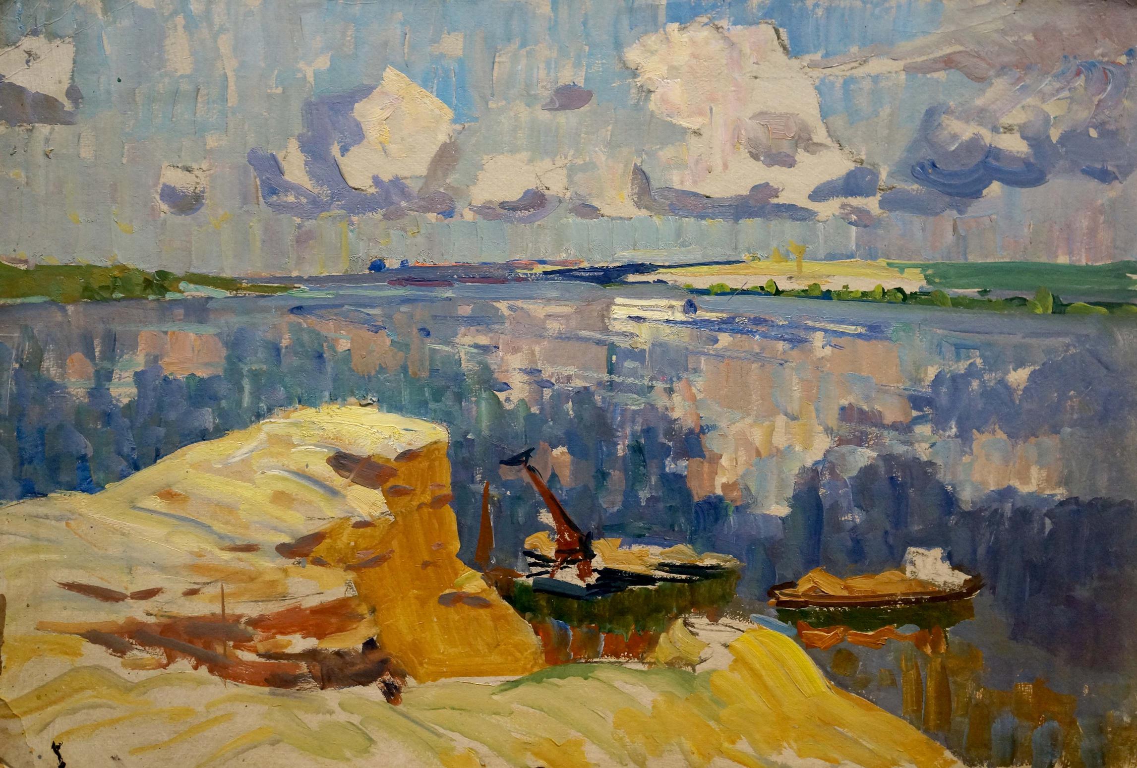 Oil painting Boats by the cliff Kolosovsky Georgy Sergeevich