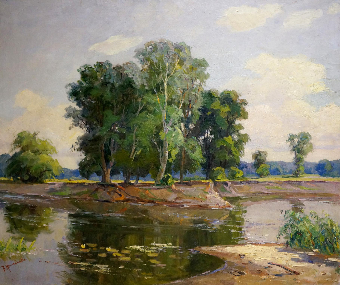 Oil painting Winding river landscape Vasily Nepiypivo
