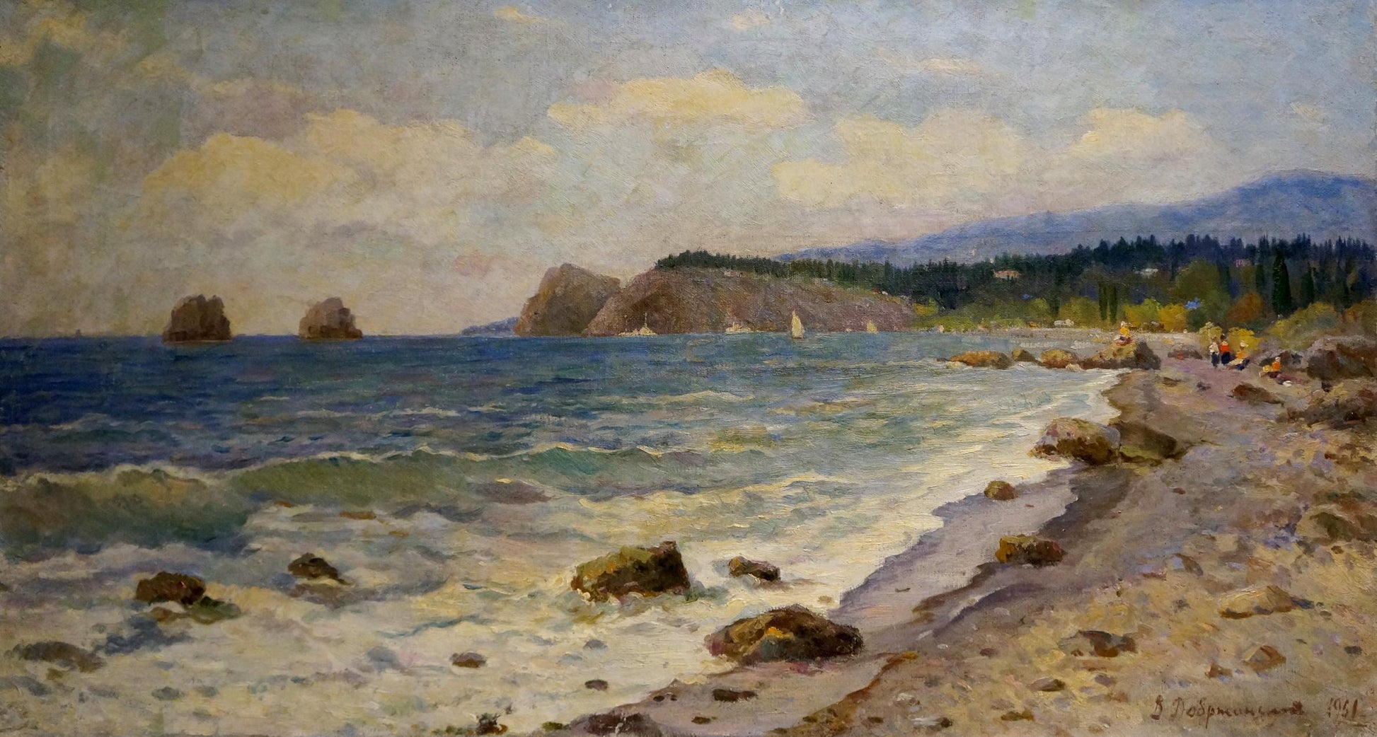 Oil painting Shore landscape Victor Mikhailovich Dobrzhansky