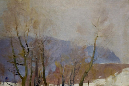An oil artwork by Anton Mikhailovich Kashshay portraying a gray day