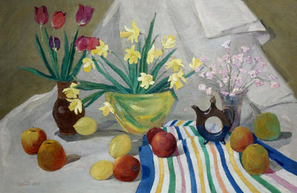 Oil painting Still life with spring gifts Unknown artist