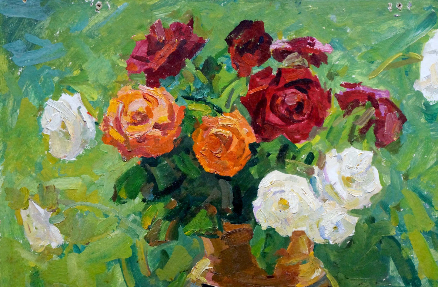 Oil painting Bouquet of colorful roses Unknown artist