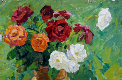 Oil painting Bouquet of colorful roses Unknown artist