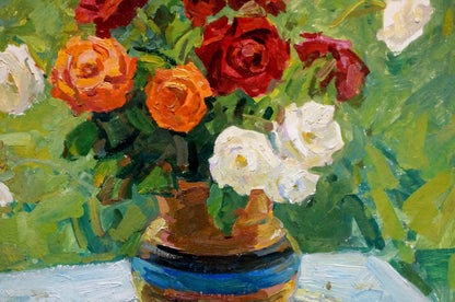 Oil painting Bouquet of colorful roses Unknown artist