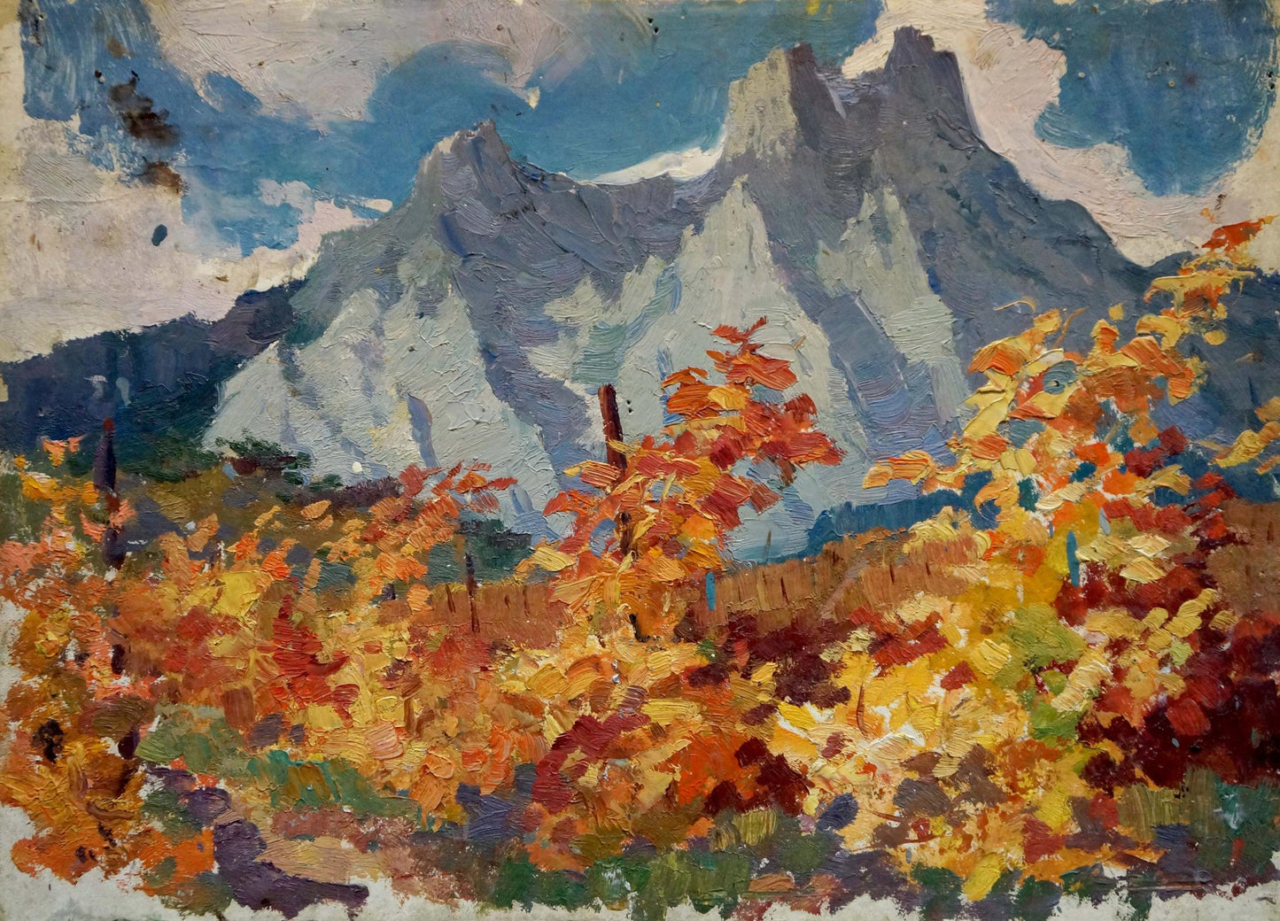 Oil painting Autumn mountain landscape Arkady Strelov