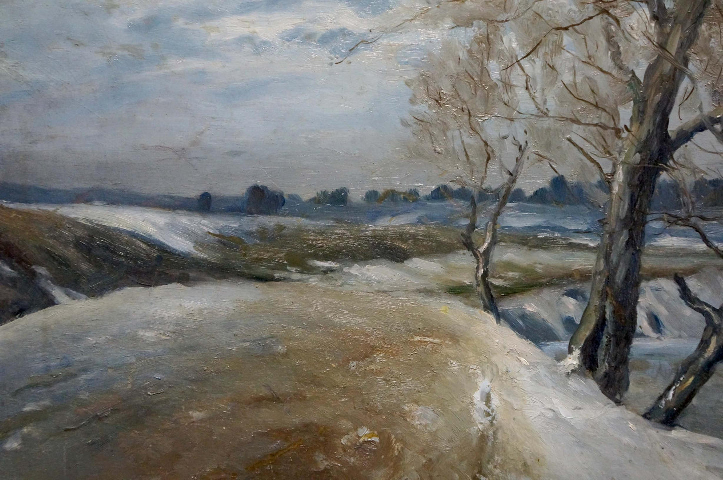 Oil painting Cloudy winter landscape Unknown artist