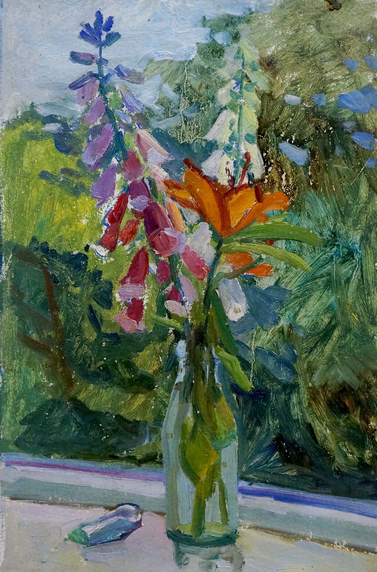 Oil painting Flowers in a bottle