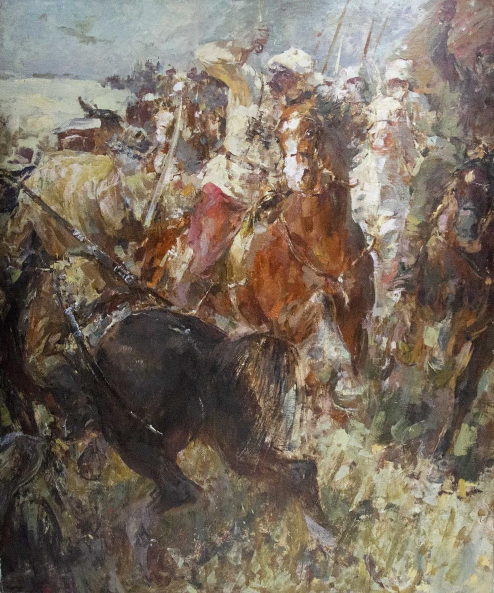 Oil painting Soldiers in battle Mikhail Stepanovich Rybnikov