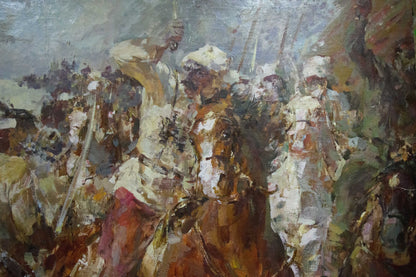 Oil painting Soldiers in battle Mikhail Stepanovich Rybnikov