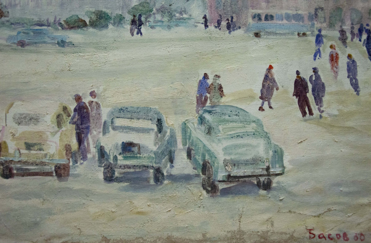 Oil painting Bustling city square Yakov Basov