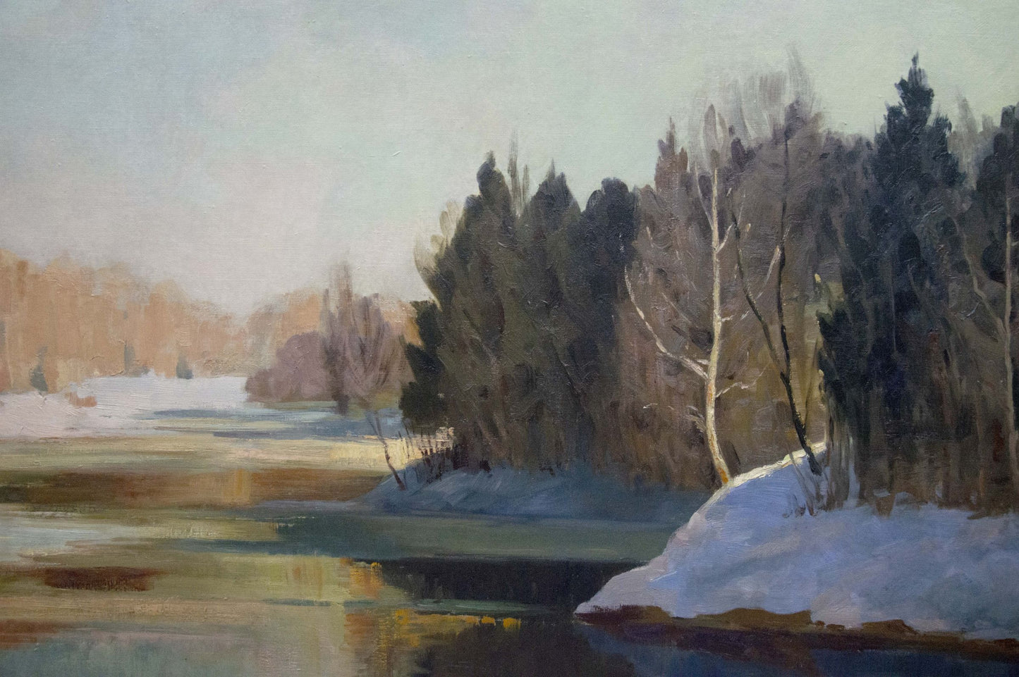 Oil painting River landscape in winter Smirnov Mikhail Sergeevich