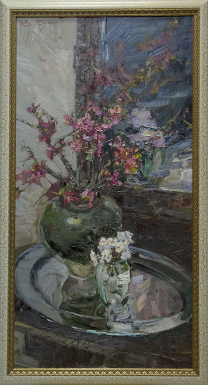 Oil painting Still life by the night window Evgeny Ryman