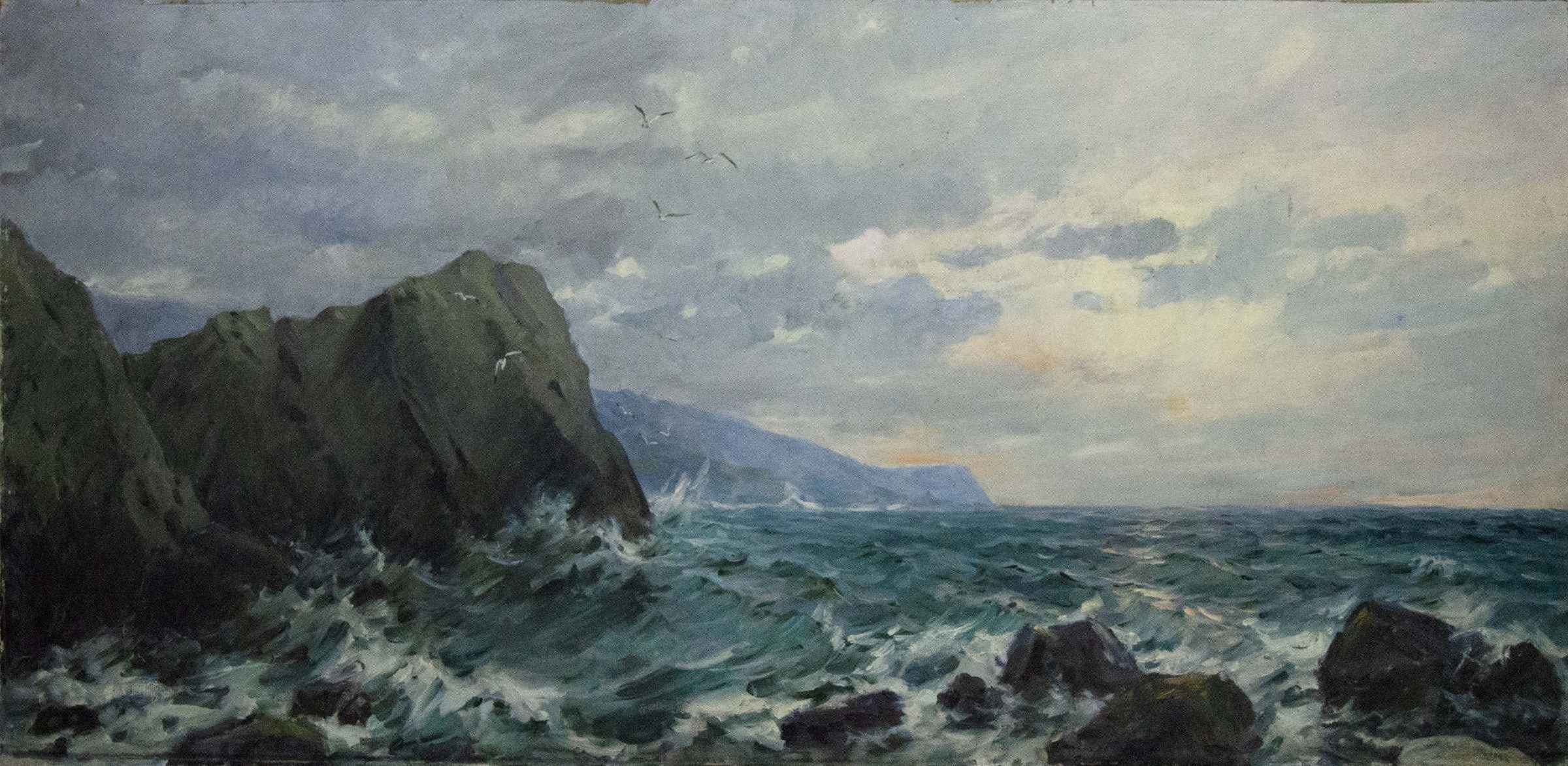 Oil painting Sea cloudy landscape Sergey Basov